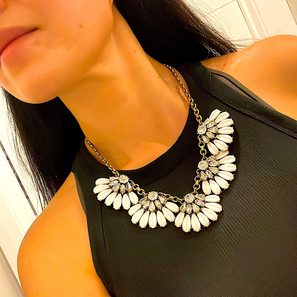 J. Crew white and gold tan necklace with rhinestones